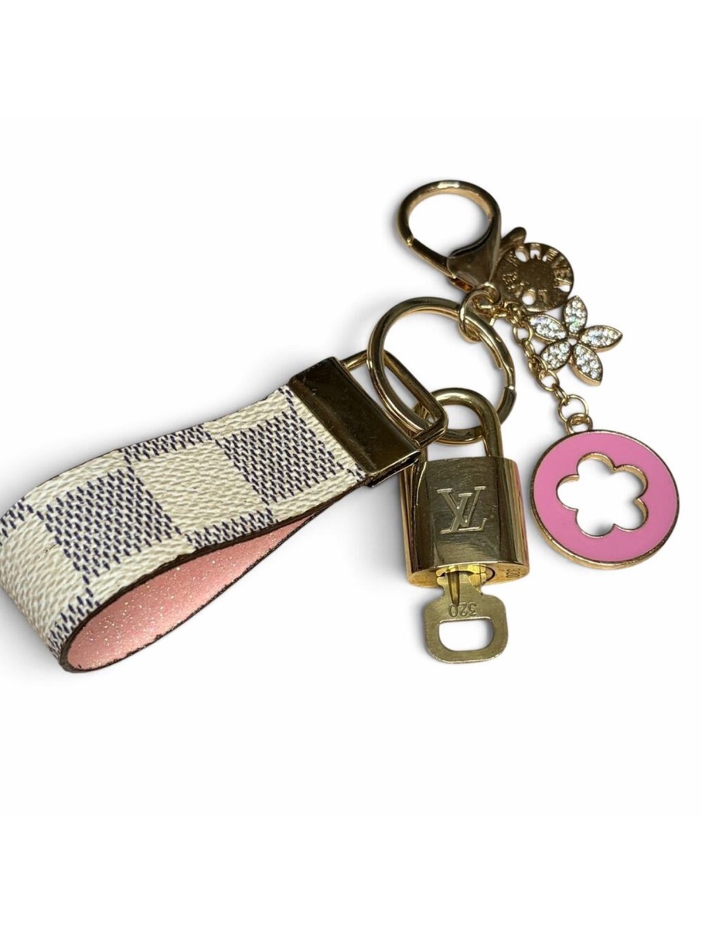 Louis Vuitton Lock & Key #320 w/a Canvas Loop & Rhinestone Flower Keychain